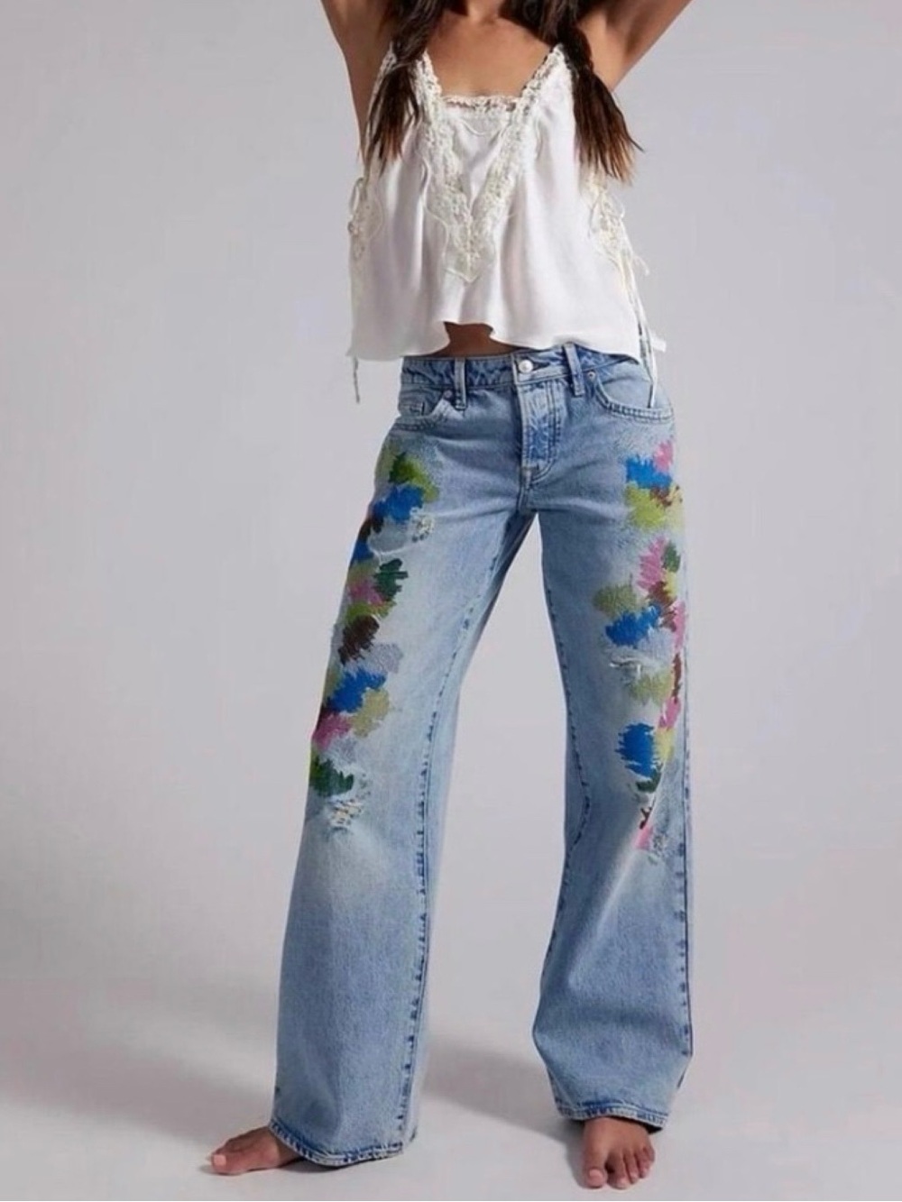 NWTS Free People We The Free Tennessee Low-Rise Embroidered Jeans SIZE 31
